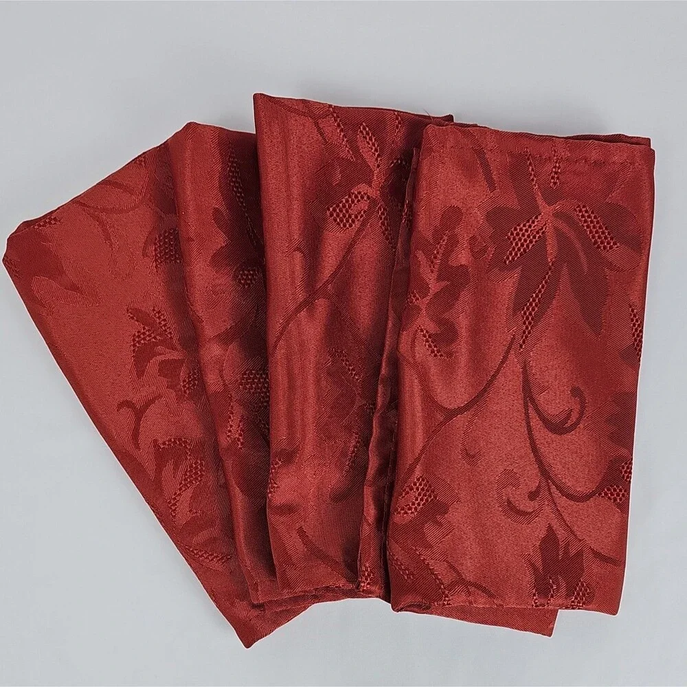 Set of 8 Fall Cloth Napkins 4 Red 4 Gold Jacquard Floral Thanksgiving 1 17x17